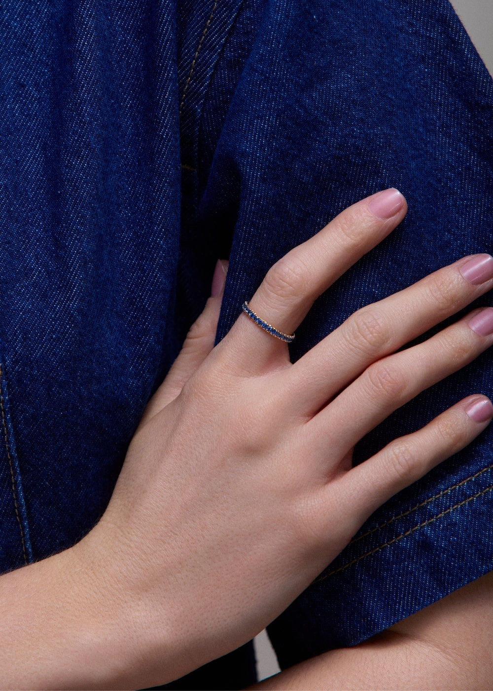 Minnow Three Quarter Medium Blue Sapphire Eternity Ring