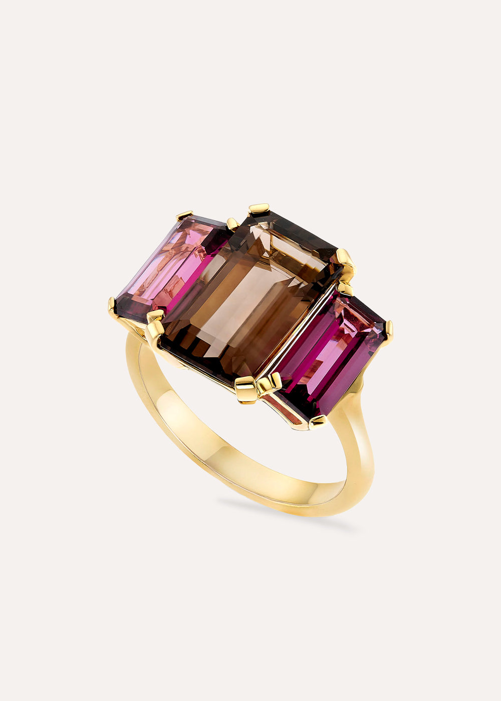 Trinny Trilogy Smokey Quartz & Rhodolite Cocktail Ring