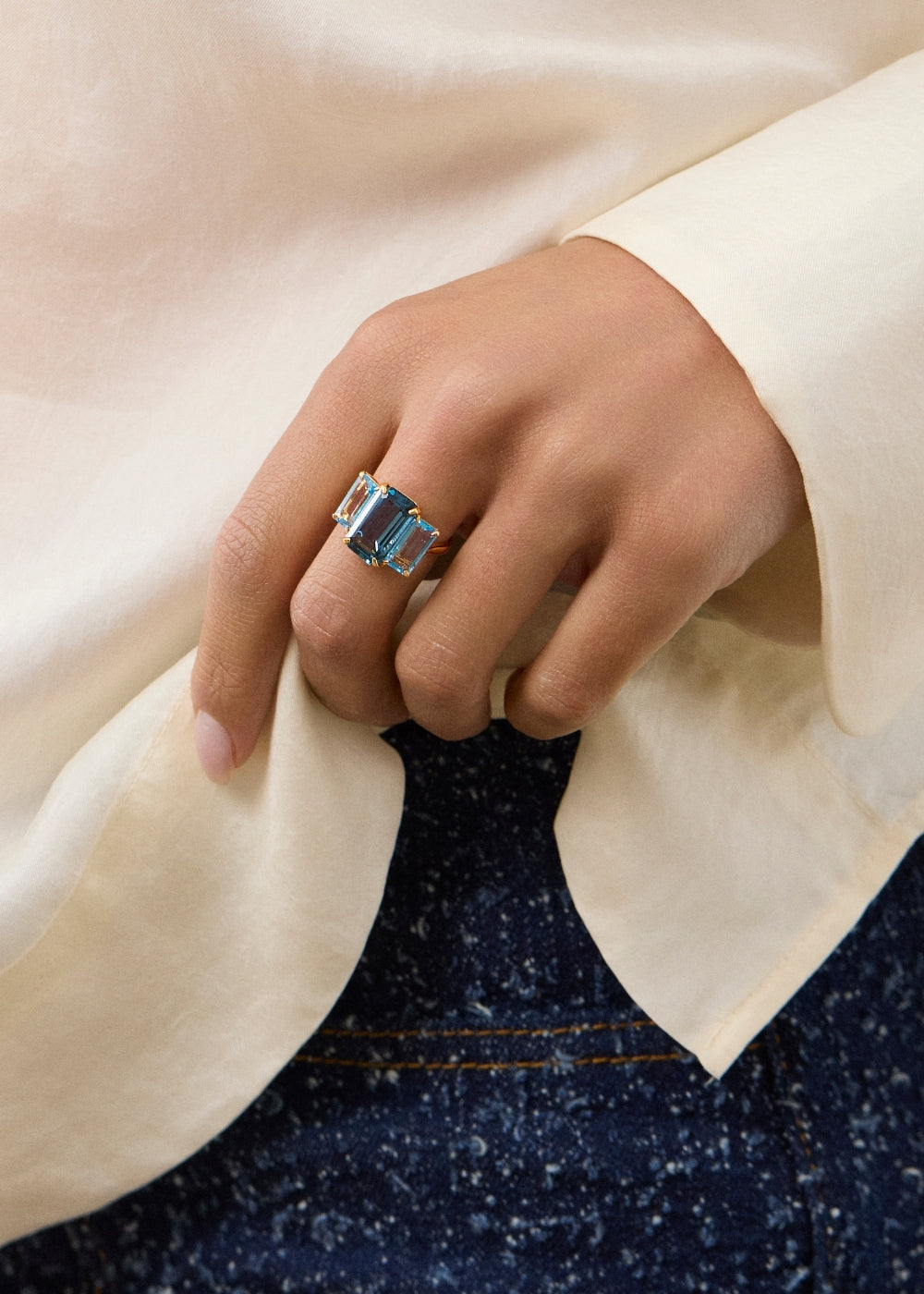 Trinny Blue Topaz Trilogy Cocktail Ring