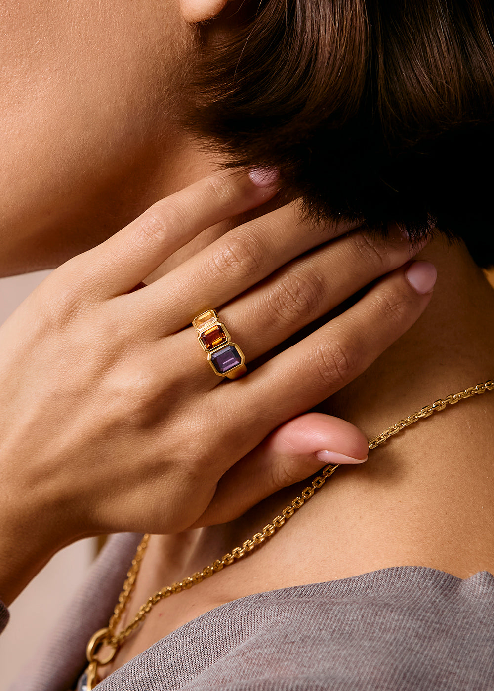 Paloma Amethyst & Citrine Three Stone Ring