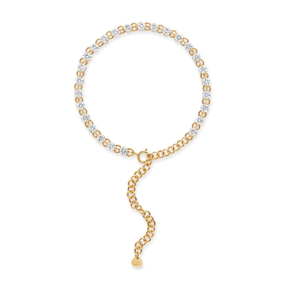 Dinny Hall Shuga 14K Gold Diamond Tennis Bracelet With Adjustable Chain Length 