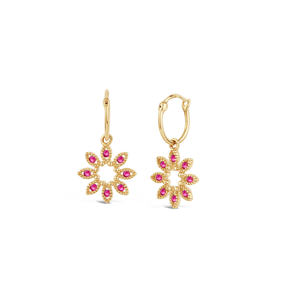 Jasmine Flower Ruby Drop Earrings
