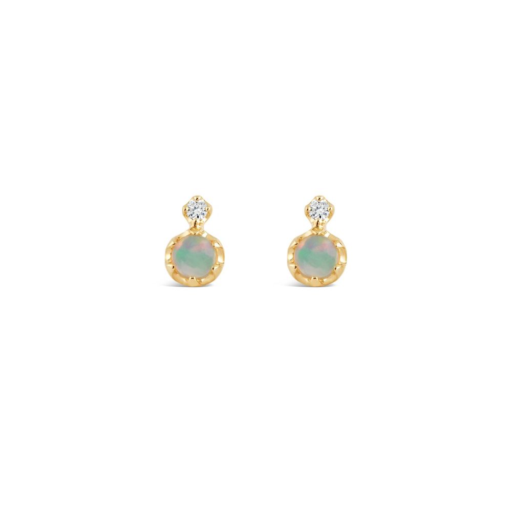 14k Gold Double Opal and Diamond Stud