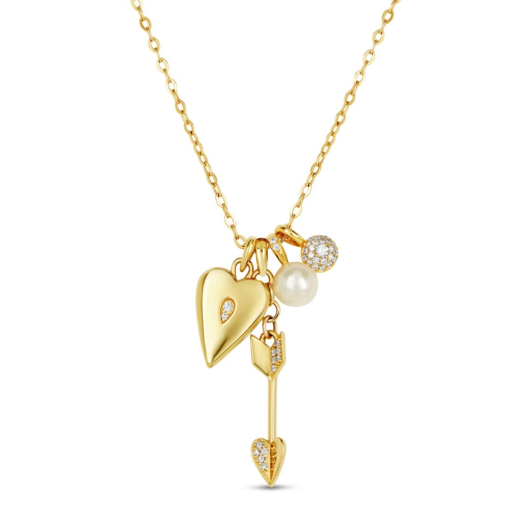 My World Heart Locket, Arrow, Pearl and Bon Bon Charm Cluster Pendant