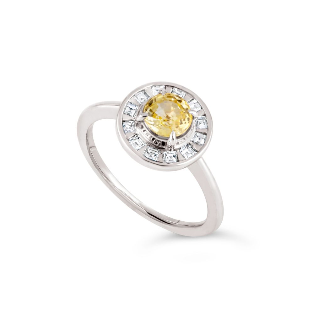Yellow Sapphire and Diamond Engagement Ring