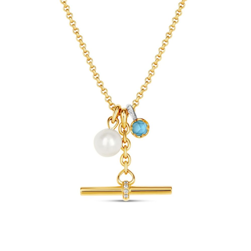 My World T-Bar with Pearl & Birthstone Cluster Pendant