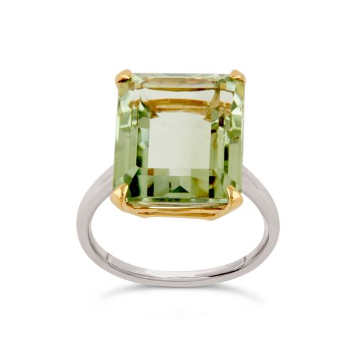 Amica silver and 10k yellow gold green amethyst ring