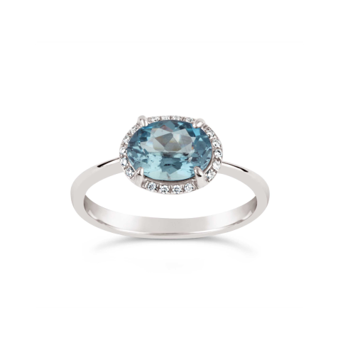 Mia 18k Gold Fine blue Aquamarine and Brilliant cut diamond Ring 