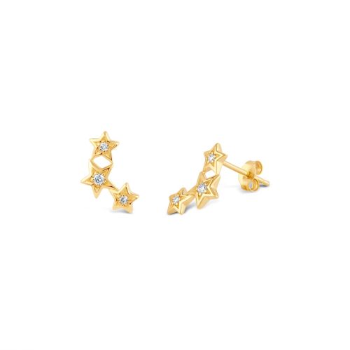 Bijou Solid 14k Gold Star Diamond Stud Earrings