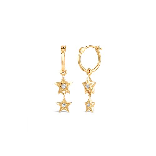 Bijou Solid 14k Gold Star Diamond Hoop Earrings