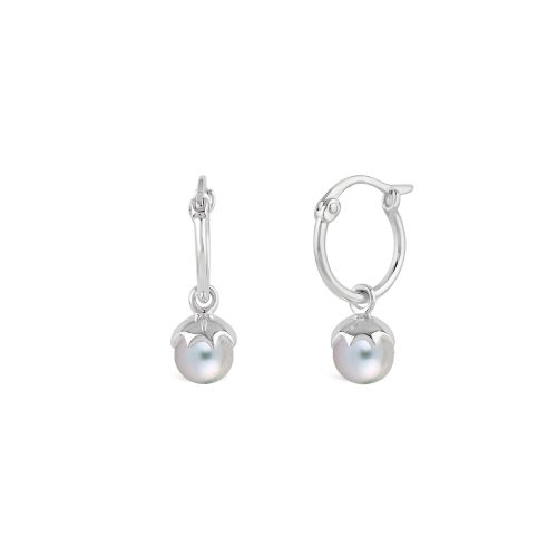 Gem Drop Small Grey Freshwater Pearl Hoop Earrings