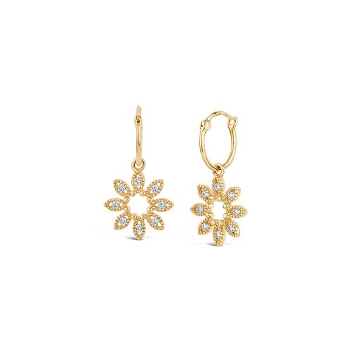 14k Diamond Jasmine Flower Hoop Drop Earrings