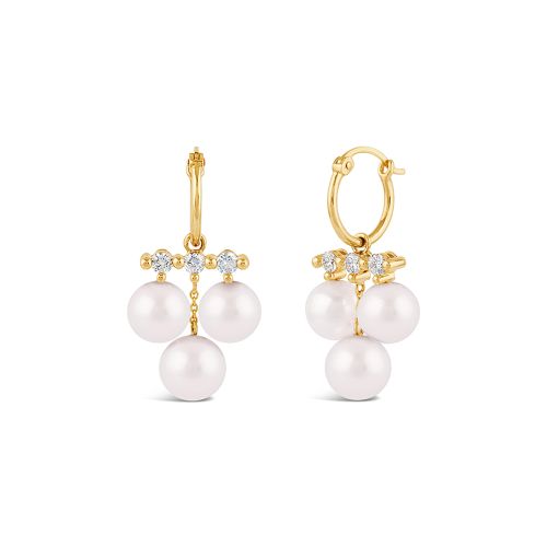 Shuga 14k Large Triple Pearl & Diamond Drop Earrings