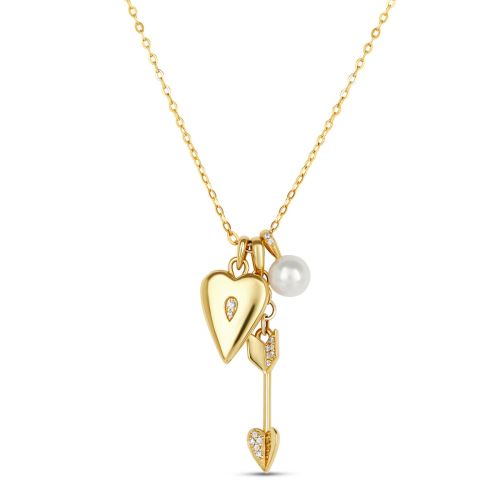My World Arrow, Heart Locket & Pearl Charm Cluster Pendant