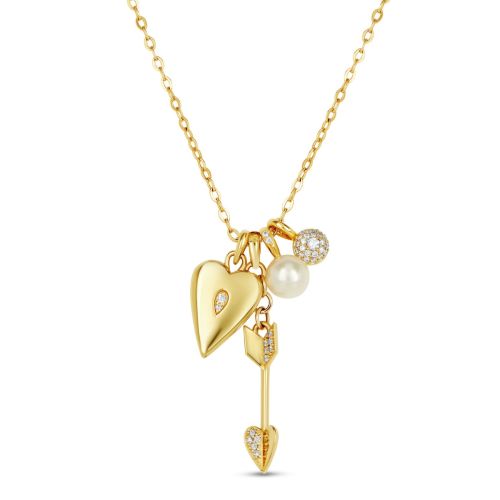 My World Heart Locket, Arrow, Pearl and Bon Bon Charm Cluster Pendant
