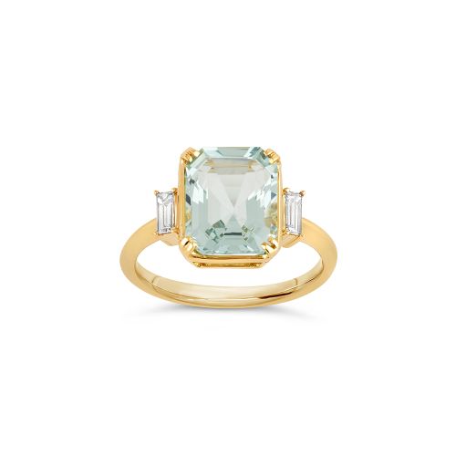 Mae West 18k Gold Fine Ice Blue Aquamarine Ring 