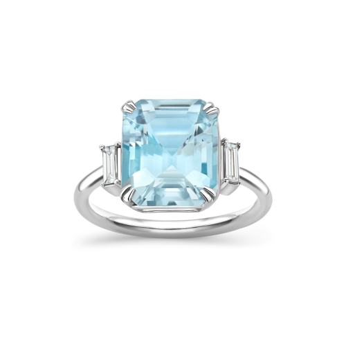 Mae West 18K Fine Aquamarine & Diamond Ring