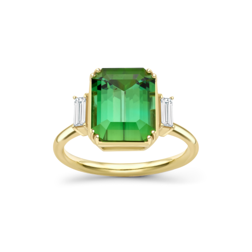 Mae West 18k Fine Mint Green Tourmaline & Diamond Ring