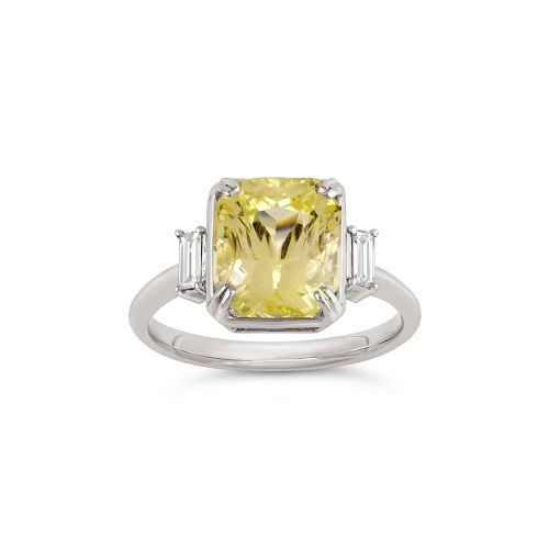 Mae West 18K White Gold Fine Lemon Yellow Sapphire & Baguette Cut Diamond Ring