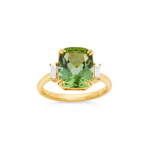 Mae West 18k Gold Fine Mint Green Tourmaline & Diamond Ring