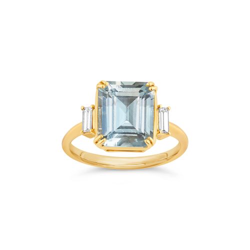 Mae West 18k Fine Aquamarine & Diamond Ring