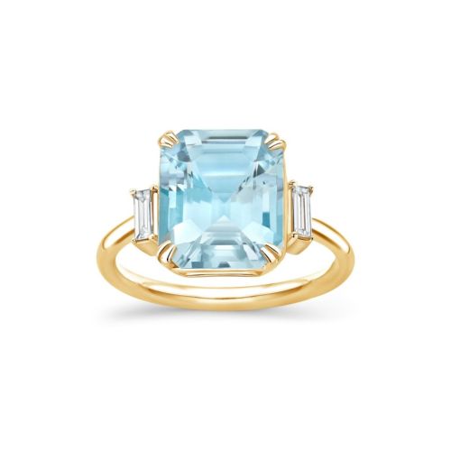 Mae West 18K Fine Aquamarine & Diamond Ring