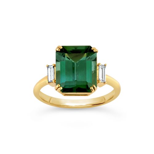 Mae West 18k Yellow Gold Green Tourmaline & Diamond Ring
