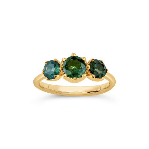 Elyhara 18k Gold Medium Trilogy Forest Green Sapphires Ring