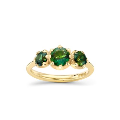 Elyhara 18k Fine Verdant Green Sapphire Medium Trilogy Ring