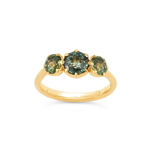 Elyhara 18k Fine Sage & Olive Green Sapphire Medium Trilogy Ring 