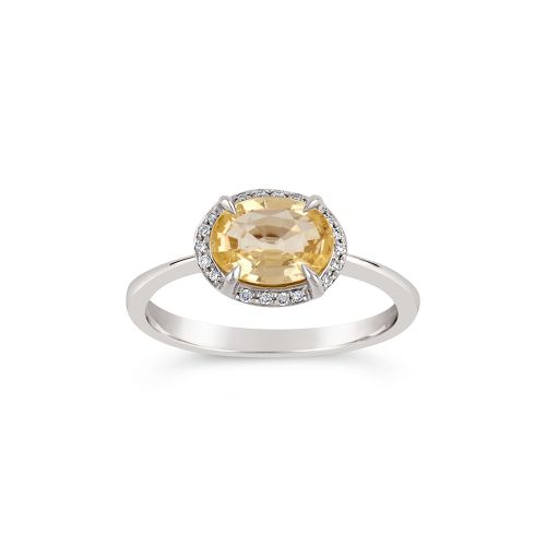 Mia 18k White Gold Fine Lemon  Yellow Sapphire and Brilliant Cut Diamond Ring