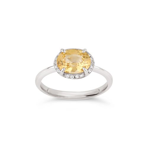 Mia 18k White Gold Fine   Lemon Yellow Sapphire and Brilliant Cut Diamond Ring