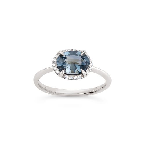 Mia 18k White Gold Fine Ocean Blue Sapphire & Brilliant Cut Diamond Ring