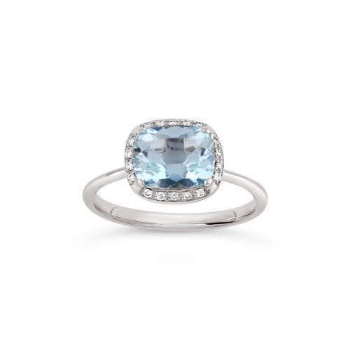 Sheba Cushion 18k Gold Fine Aquamarine & Brilliant Cut Diamond Ring 