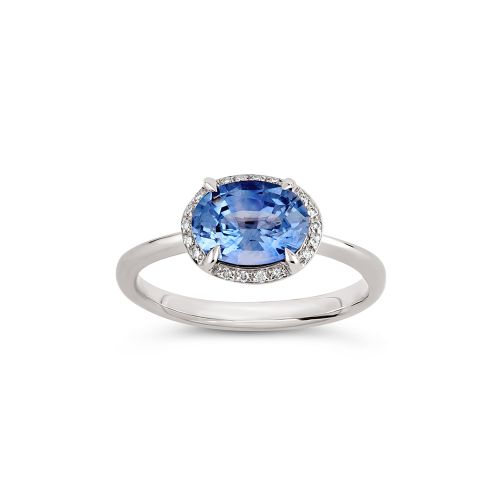 Mia 18k Gold Fine Cornflower Blue Sapphire and Brilliant Cut Diamond Ring 