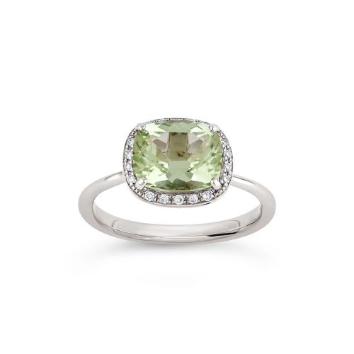 Sheba Cushion 18k Gold Fine Mint Green Tourmaline and Brilliant Cut Diamond Ring 