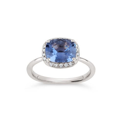 Sheba Cushion 18k Gold  Cornflower Blue Sapphire  and Brilliant Cut Diamond Ring 