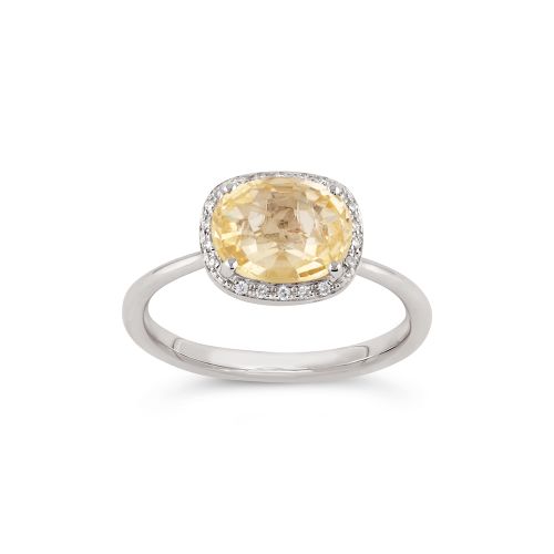 Sheba Cushion 18K Fine Pale Lemon Yellow Sapphire & Diamond Ring