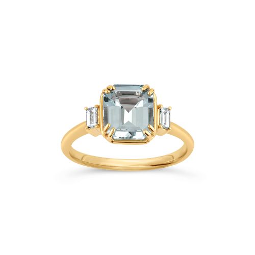 Dinny Hall MINI MAE WEST 18K FINE NATURAL GREEN SAPPHIRE AND BAGUETTE CUT DIAMOND RING