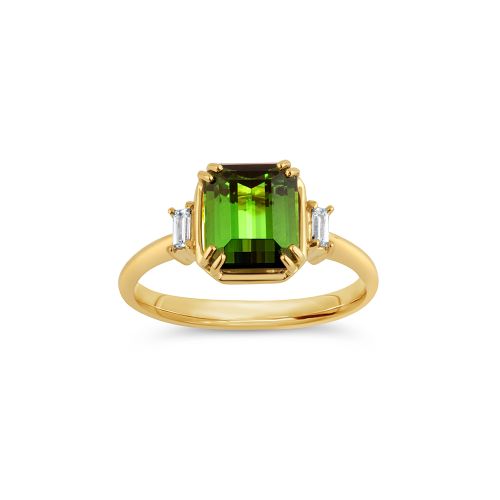 Mini Mae West 18k Yellow Gold Vivid Chrome Green Tourmaline Ring 