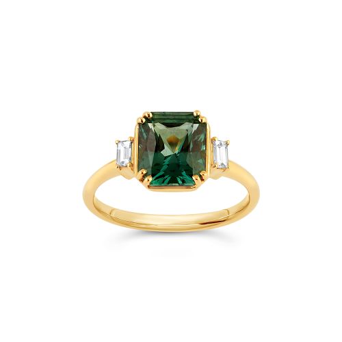 Mini Mae West 18k Fine Forest Green Sapphire & Baguette Cut Diamond Ring