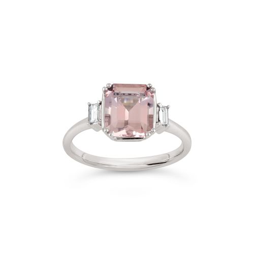 Mini Mae West 18k Fine Pink Morganite & Baguette Cut Diamond Ring