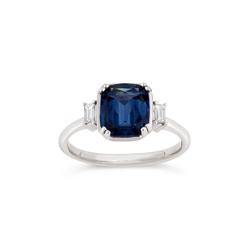 Mini Mae West 18k Fine Deep Velvet Blue Sapphire & Diamond Ring