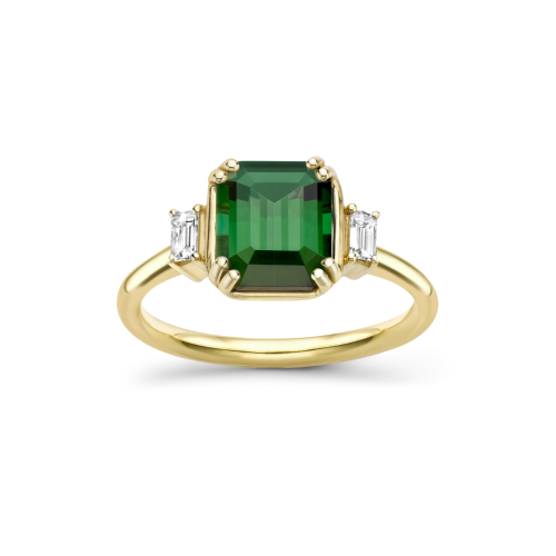 Mini Mae West 18k Fine Green Tourmaline & Diamond Ring