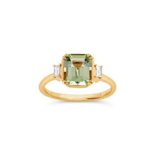 Mini Mae West 18k Fine Mist Green Beryl & Baguette Cut Diamond Ring