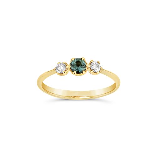 Elyhara 18k Fine Montana Green Sapphire & Diamond Small Trilogy Ring