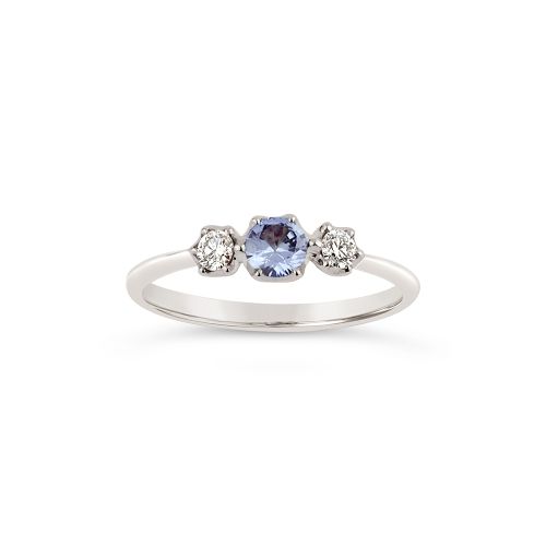 Elyhara 18K Gold Small Trilogy Blue Sapphire and Brilliant Cut Diamond Ring