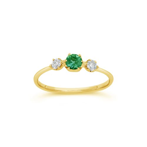 Elyhara 18K Fine Emerald & Diamond Small Trilogy Ring