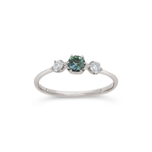 Elyhara 18K Fine Eucalyptus Green Sapphire & Diamond Small Trilogy Ring