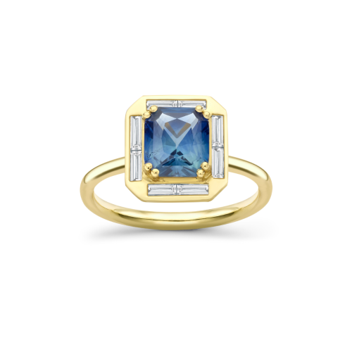 Heni 18k Fine Deep Teal Blue Sapphire & Diamond Ring